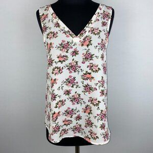Grayson Threads Womens S Floral V-Neck Tank Top Criss Cross Back Accent Boho